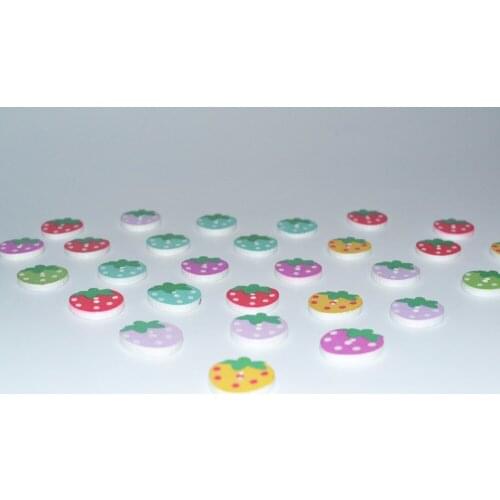 Strawberry 2-holes Wooden buttons, Crafts Button, Painting buttons,Mix colorful