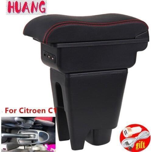 For Citroen C1 Armrest Interior Parts special Retrofit parts Car Armrest Center Storage box USB LED Curved surface