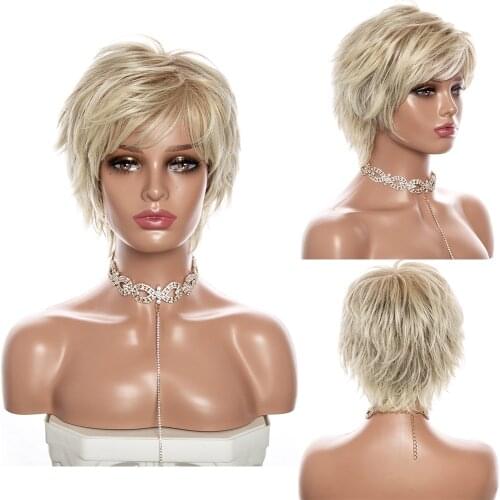 GRES Women Bob Wig with Bangs High Temperature Fiber Synthetic Short Wigs Blonde Color Straight Hair Cosplay Wig
