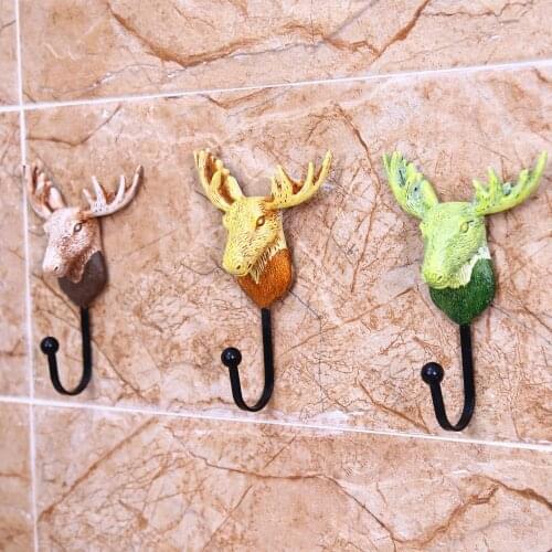 [HHT] 3pcs/set Retro Auspicious Deer Head Hook Resin Crafts Creative Coat Hat Hooks Wall Hanging Shop Bar Home Decoration