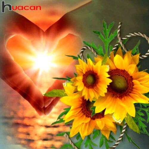 Huacan Full Square/round Diamond Painting Sunflower Mosaic Sunset Heart Embroidery Cross Stitch Home Decoration