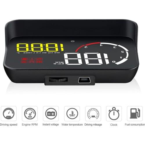 HUD OBD2 Overspeed Security Alarm Water Temp RPM Digital Car Speedometer Windshield Projector Head Up Display With Lens Hood