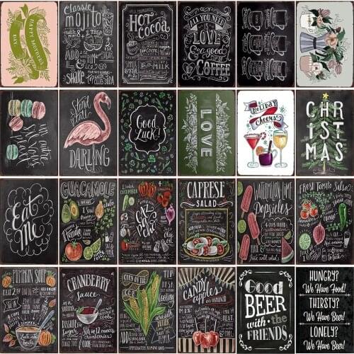[ Kelly66 ] Chalk Drawing Cocktail Good Luck Guacamole Beer Metal Sign Home Decor Bar Wall Art Painting 20*30 CM Size LAT-11