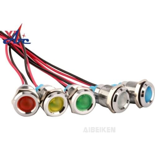 12mm Small Sliver Automotive IP65 Pilot Lamp Waterproof Indicator 12V LED Signal Light With Wire Leads