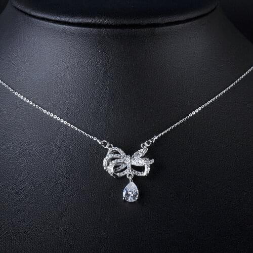 Bowknot Fashion Necklace Jewelry AAA CZ Pendant Necklace GLD0521