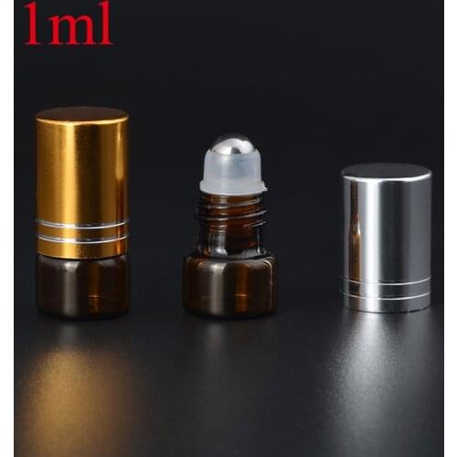 MUB - 100pcs Refillable 1ml Thick Roll-on Glass Bottles Essential Oils Steel Roller Ball Fragrance Perfume Bottle