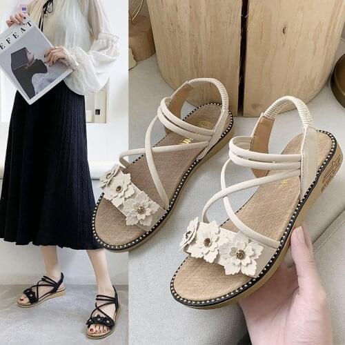 New Summer Women Sandals Heels Fashion Flowers Retro Cross Shoes Chaussure Femme Casual Sweet Girls Platform Zapatos