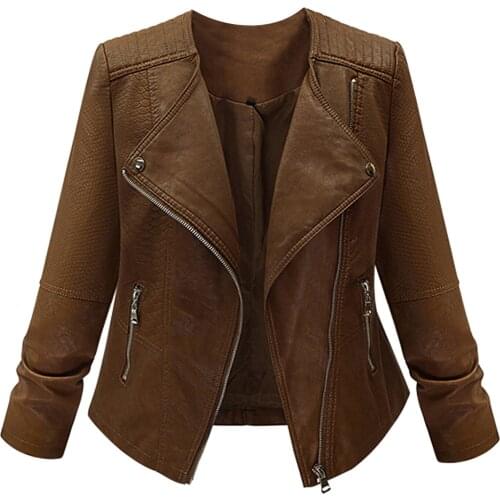 Autumn Winter Women PU Leather Jacket Fashion Turn-Down Collar Zipper Moto Biker Jacket Coat Female Slim Short Jackets jaqueta