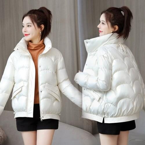Autumn Winter Women Warm Shinny Thick Jacket Fashion Stand Collar Short Parkas Winter Coat Women Clothing