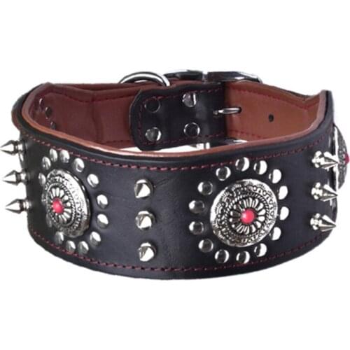 Genuine Leather Dog Collar Studded Soft Padded Inside Brown Leather Spiked Studded Adjustable Stylish Leather Dog Collar