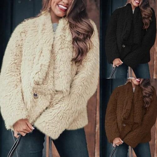 Women Warm Lapel Double Plush Coat Loose Long Sleeve Thick Pockets Open Front Outwear Winter Dropship Wholesale