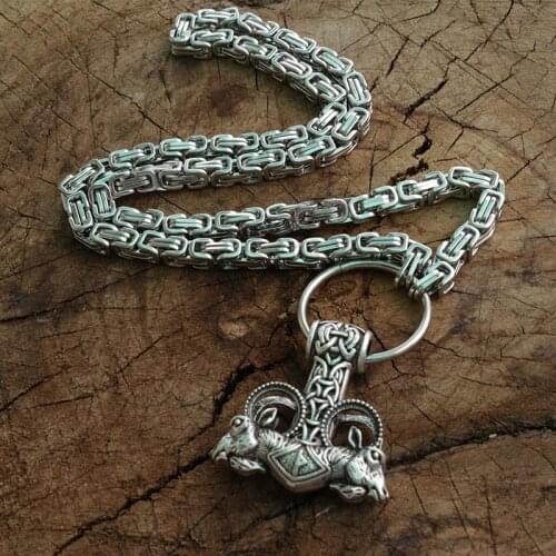 Viking double head ram pendant men nekclace norse goat Thunder hammer pendant celt goat talisman jewelry