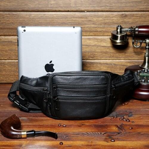 Factory Direct Full-Grain Leather Mobile Phone Waist Bag Sports Waist Pack Men Header Level Leather Pocket Leather Mens Pocket