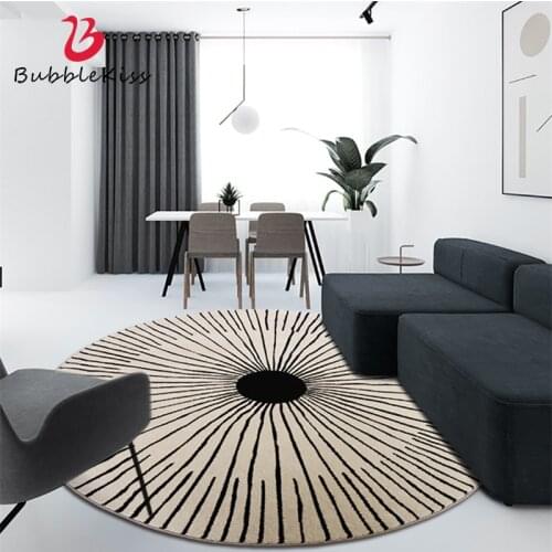 Bubble Kiss Fluffy Lamb Wool Round Rug for Bedroom Thickened Beige Black Lines Pattern Living Room Carpet Sofa Table Decor Mat