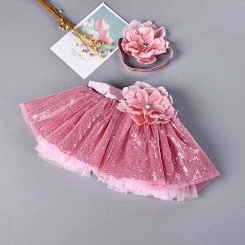 Pink princess Sequin childrens photography clothing newborn shaggy skirt baby rose flower skirt studio photo tutu skirt headban