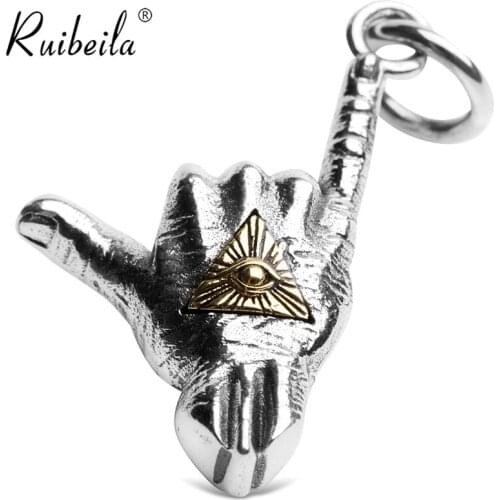 Ruibeila925 silver fist cheer hiphop hip-hop eye of God gesture 666 pendant personality men and women necklace R01030405
