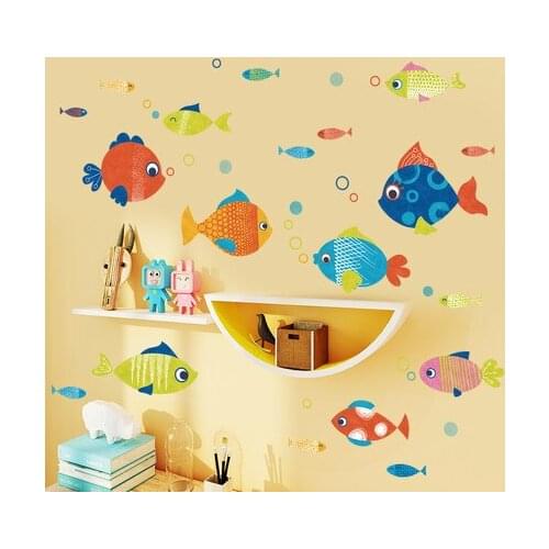 DIY Cartoon Fish Kids Room Decoration PVC Wall Sticker Bathroom Wall Decals Poster Fish Nursery Home Decor Wallpaper