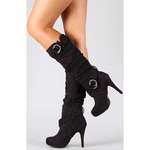 Winter Autumn Sexy Knee High Women Boots Thin High Heel Round Toe Platform Fashion Ladies PU Leather Boots Lady Shoes Large Size