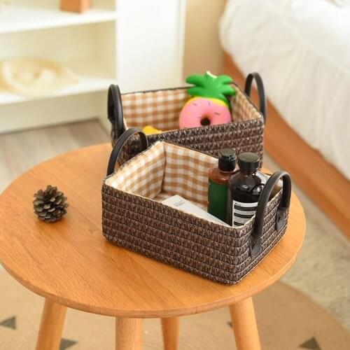Foldable Storage Basket Imitation Straw Storage Box Sundries Organizer for Toy Snacks Laundry Baskets with Handle Christmas Gift