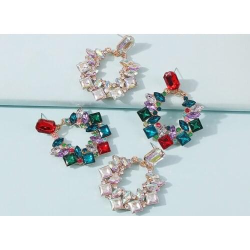 Bridal color diamond earrings ladies circle fashion earrings rhinestone earrings accessories handmade round wedding gifts