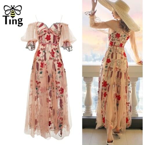 Tingfly Summer Solf Girl Flower Embroidery Voile Summer Party Dresses Vintage Short Sleeve Casual Vouge Chic Dress Elbise Frocks