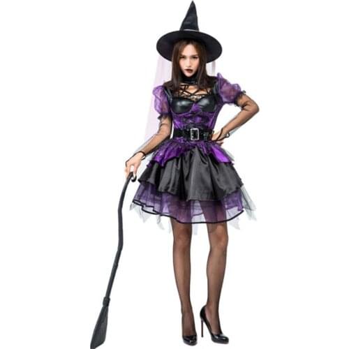 Gorgeous Women Purple Tutu Witch Costume Halloween Party Adult Cosplay Clothing