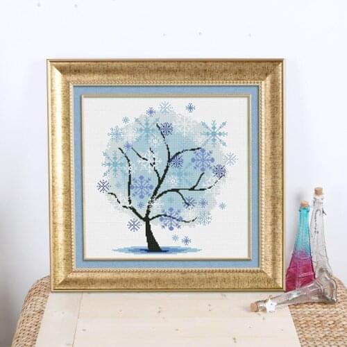 Four seasons tree winter cross stitch kit DMC brand thread animal dog count canvas fabric embroidery handmade needlework craft