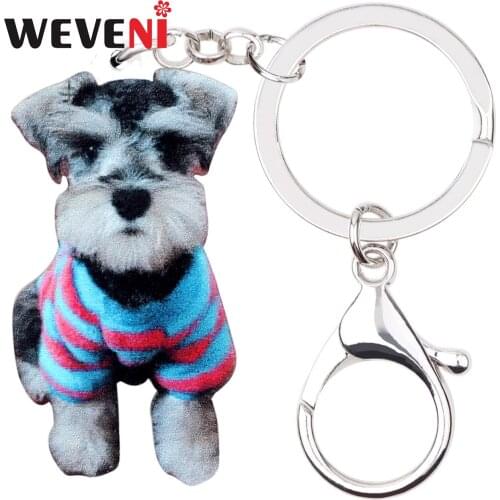 WEVENI Acrylic Schnauzer Dog Key Chains Keychains Rings Sweet Animal Jewelry For Women Girls Bag Car Charms Pendant Wholesale