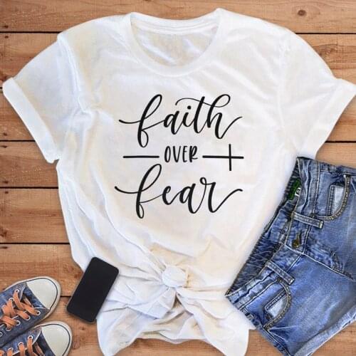 Faith Over Fear Christian T-Shirt Religion Clothing For Women Faith Shirt Graphic Fearless Slogan Vintage Tees Tops
