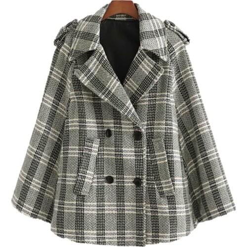 Nice Vinateg Woman Oversized Thick Plaid Patchwork Cloak Autumn Winter Warm Epaulet Outerwear Female Casual Loose Jackets