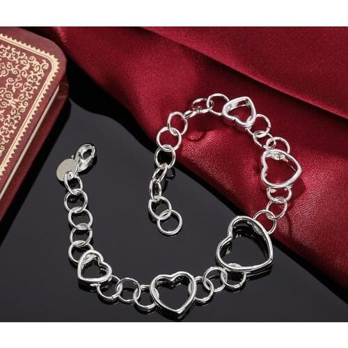 Hot Pretty romantic heart chain fashion 925 sterling silver Bracelet for woman Wedding party Holiday Gift classic brands Jewelry