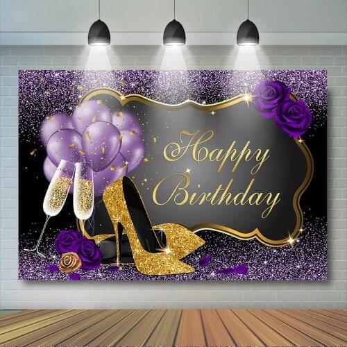 Women Birthday Party Backdrop Rose Shiny Sequin High Heels Champagne Background Adults Women Happy 30th 40th 50th Birthday Decor