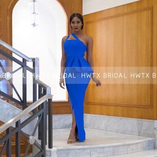 Royal Blue Mermaid Evening Dresses Double One Shoulder Side Slit Long African Women Party Prom Dress Vestidos De Fiesta