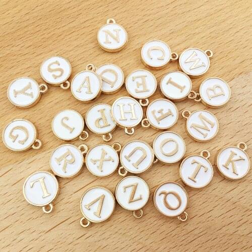10pcs/lot White Round Shape A-Z Alphabet Charms Zinc Alloy Letter Charms Pendant for DIY Bracelets Jewelry Making Findings