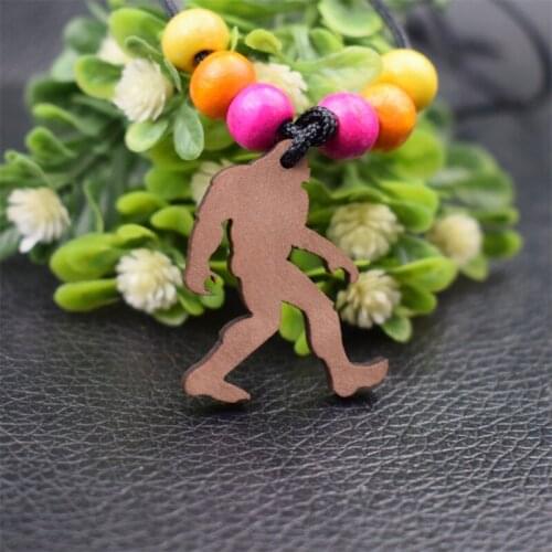 12pcs customizable wood Bigfoot Sasquatch necklace Colored beads Jewelry Pendant Gift Souvenir