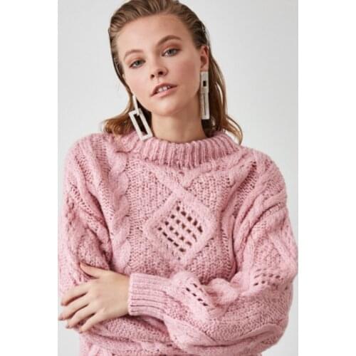 2020-2021 Winter Women Pink Hair Knit Detailed Turtleneck Soft Sweater Femme Chandails Hot Top Sweater 100% cotton Casual