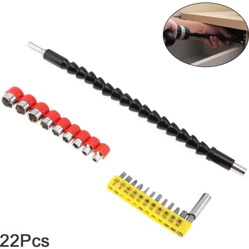 22pcs/set Electric Drill Accessories Universal Flexible Shaft / High Hardness Batch Head Electric Drill Bit Sleeve Combination