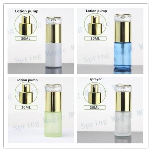 30ML Blue/Green/Frosted/Pearl White Glass Bottle With Gold Pump/Sprayer,1oz Skin Care Container,Perfume/Lotion/Foundation Vials