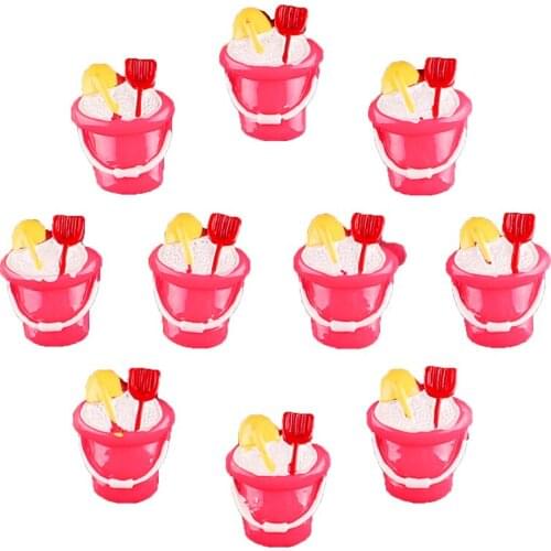 50pcs Summer Beach Hot Pink Sand Bucket Resin Scrapbooking Hair Bow Clip Center Crafts Embellishment Charms Cabachons