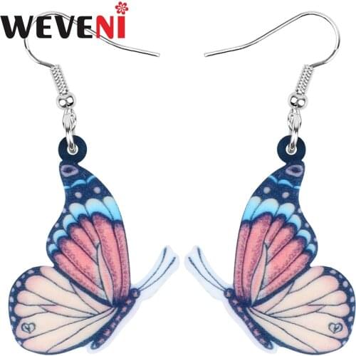 WEVENI Acrylic Vanessa Brush-footed Butterfly Earrings Printing Animal Dangle Drop Women Kids Trendy Spring Jewelry Decoration