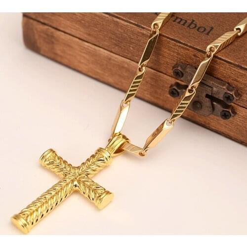 MENS Women cross Solid gold G/F charms lines pendant necklace fashion christian jewelry factory wholesalecrucifix god gift