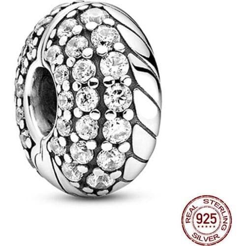 New 925 Sterling Pavé Snake Chain Pattern Clip Charm Fit Original Pandora Charm Bracelets Necklace For Women DIY Jewelry