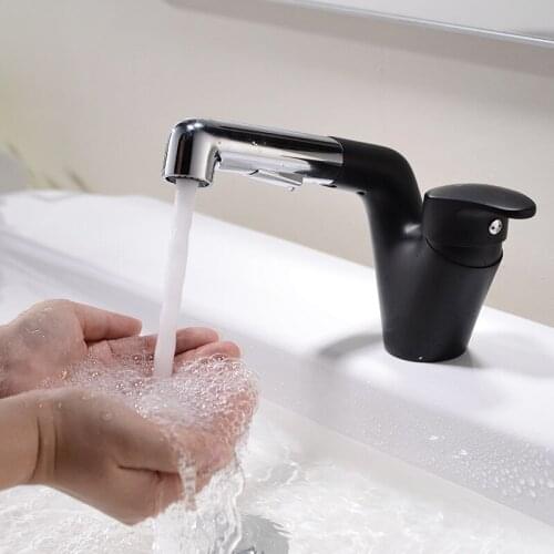 Black pull out faucet solid brass bathroom sink faucet two functions hot and cold water mixer Washing hair faucet