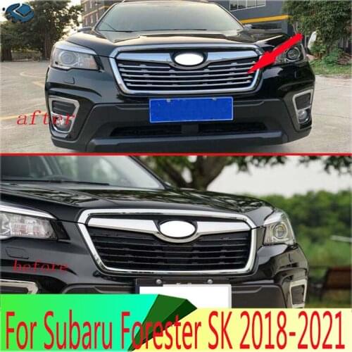 For Subaru Forester SK 2018 2019 Decorate Accessories ABS Chrome Front Center Mesh Grille Grill Cover Radiator Strip Trim