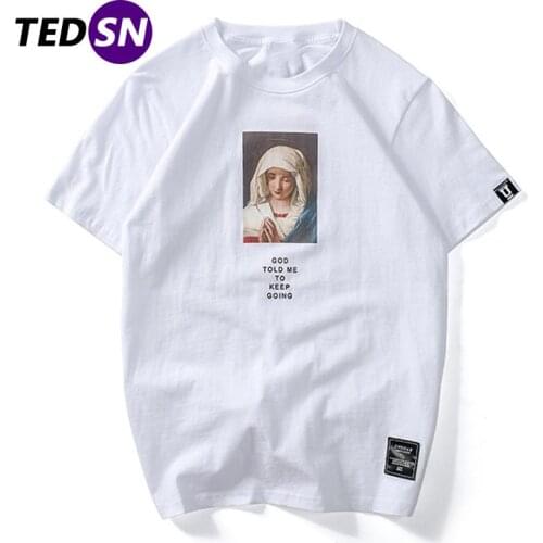 Streetwear Mary Printed Short Sleeve Shirt Men Summer Casual T shirts Cotton Hip Hop Tops O-neck Tees Mens T Shirts