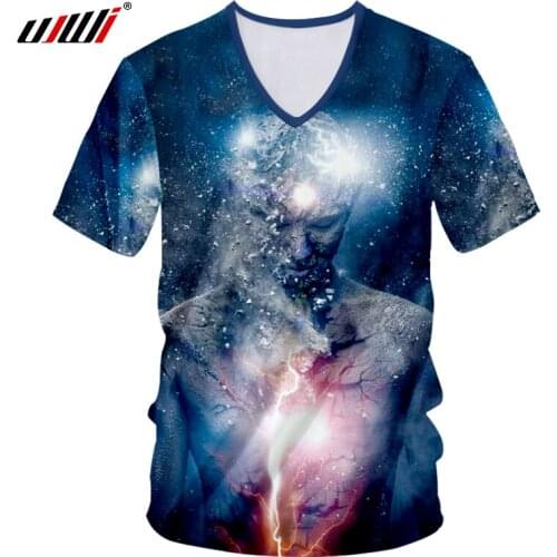 UJWI New Creative Design Man Tshirt Galaxy Space V Neck T-Shirt Men Summer Tops 3d Tshirt Slim Fit Bodybuilding T Shirts Hombre