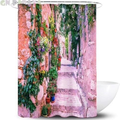 Town street view Bath Curtains farmhouse decor Waterproof Polyester romantic landscape Shower Curtains Screen with hooks new
