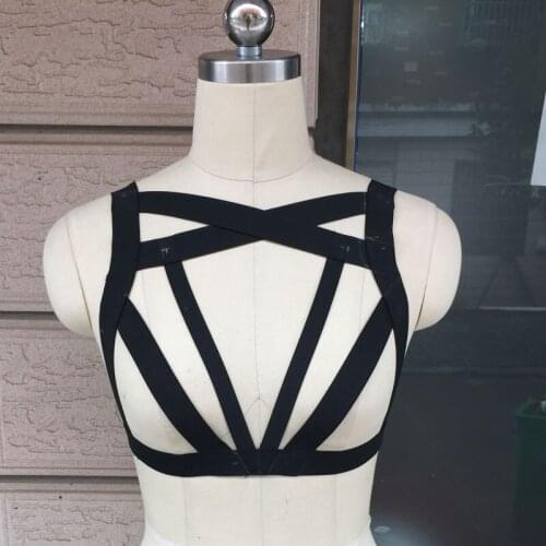 JLX.HARNESS Harajuku Goth Body Bondage Harness Sexy Crop Top Lingerie Black Nightclub Harness90s Cage Bralette Bodysuit O0236