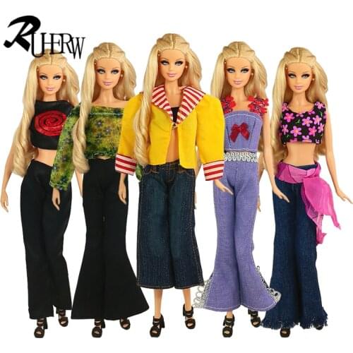 Free shipping 5set=5 clothes+5 trousers jacket outfit pants outwear suit set coat for barbie doll dress clothes gift set