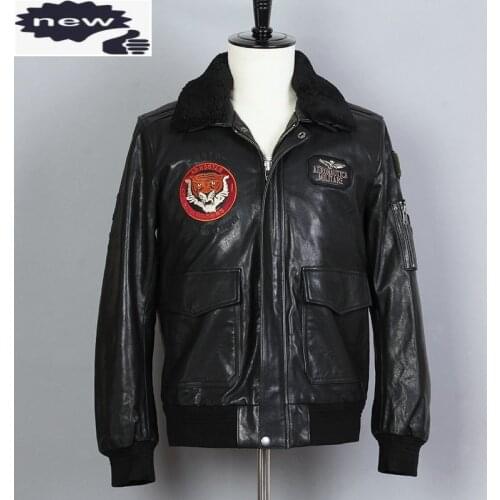 Fur Collar Air Force Flight Genuine Leather Men Black Sheepskin Slim Fit Bomber G1 Mens Pilot Jacket